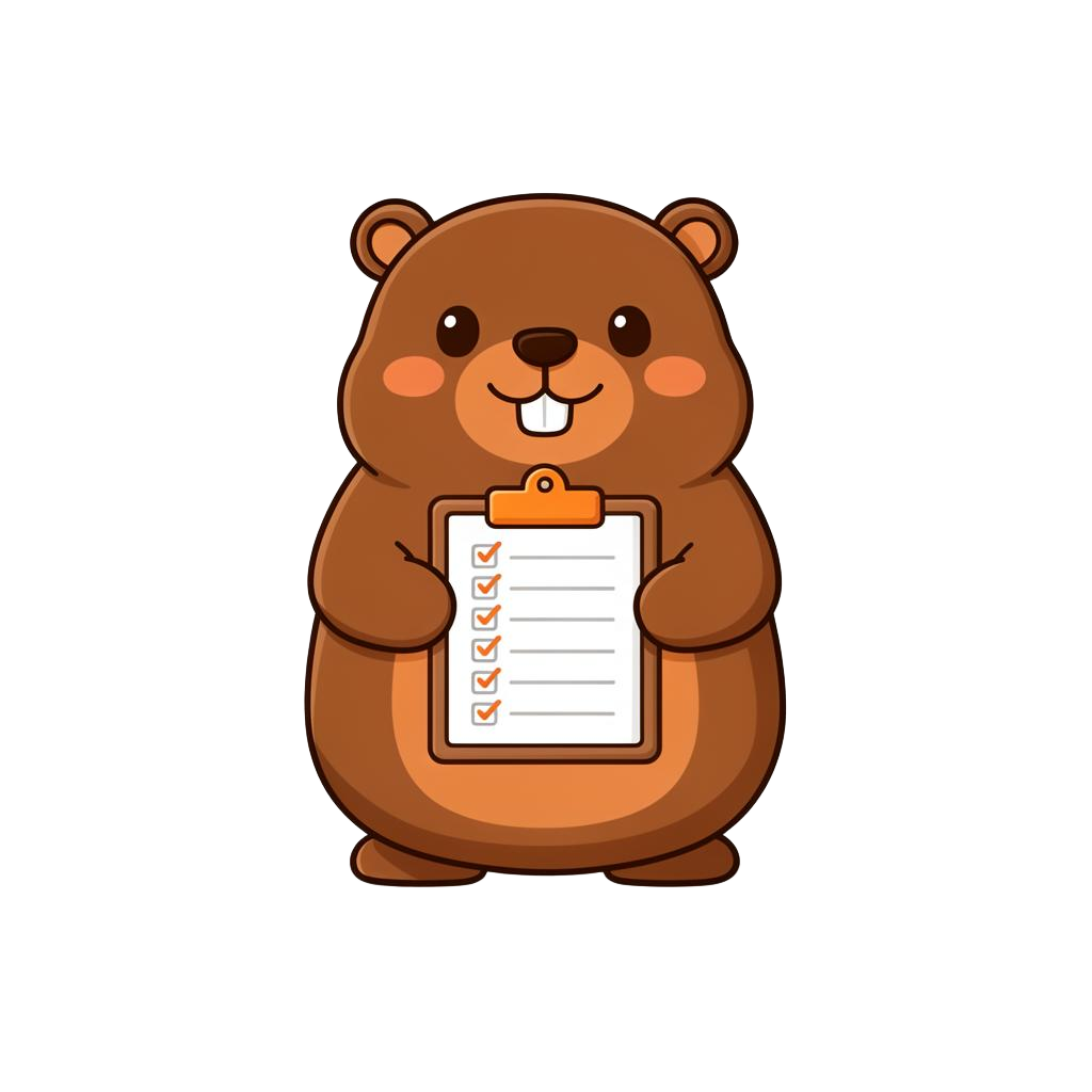 Beaver buddy holding a checklist